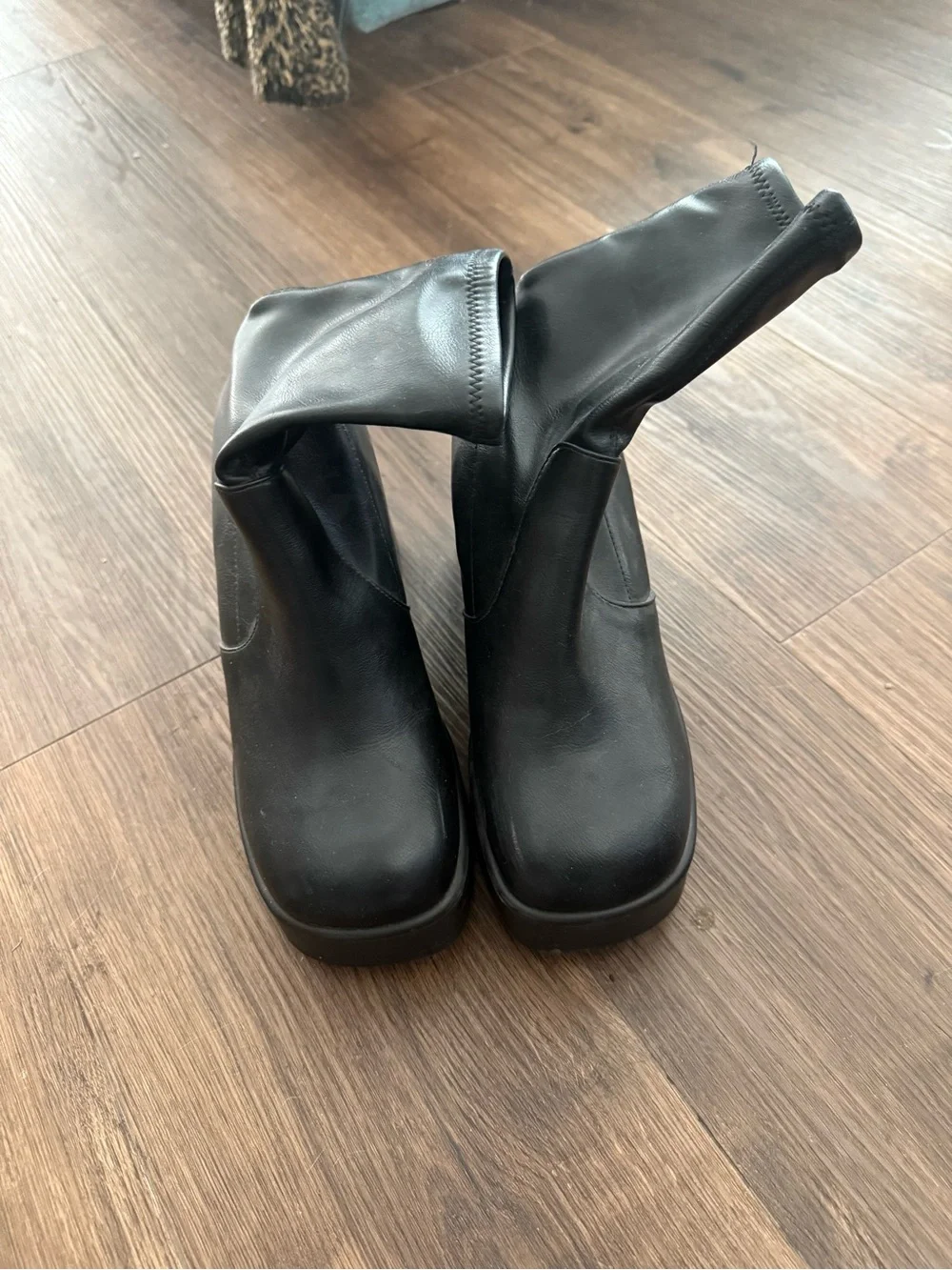 Black Platform Wedge Ankle Boots - Women's Fashion Boots size 7.5-8 - Picture 3 of 8